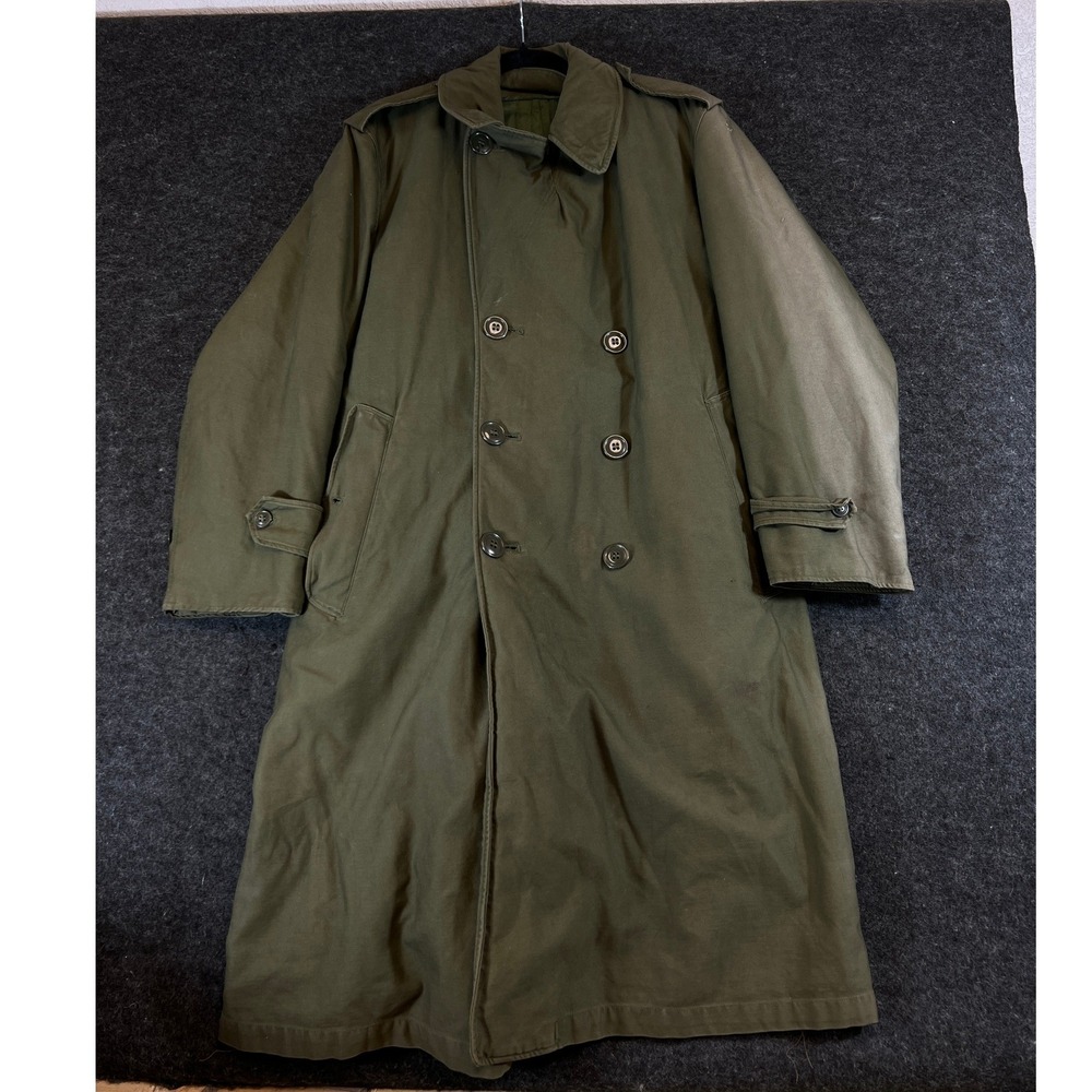 Vintage 70s US Military Overcoat OG-107 Cotton Sateen Trench Coat Small Short